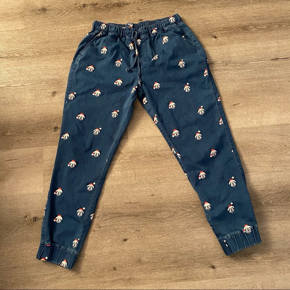 Disney Holiday Mickey Minnie Christmas Denim Jogger Pants Women Large
